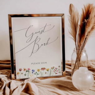 Colourful Wildflower Meadow   Beige Guest Book Sig
