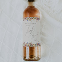 Colourful Wildflower Meadow | Beige Maid Of Honour Wine Label
