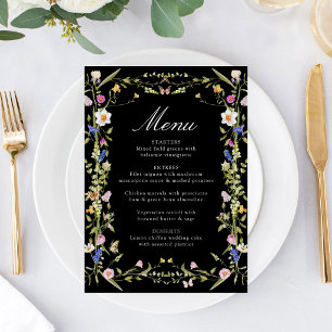 Colourful Wildflower Meadow Black Wedding Menu