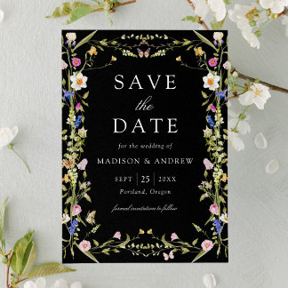 Colourful Wildflower Meadow Black Wedding Save The Date