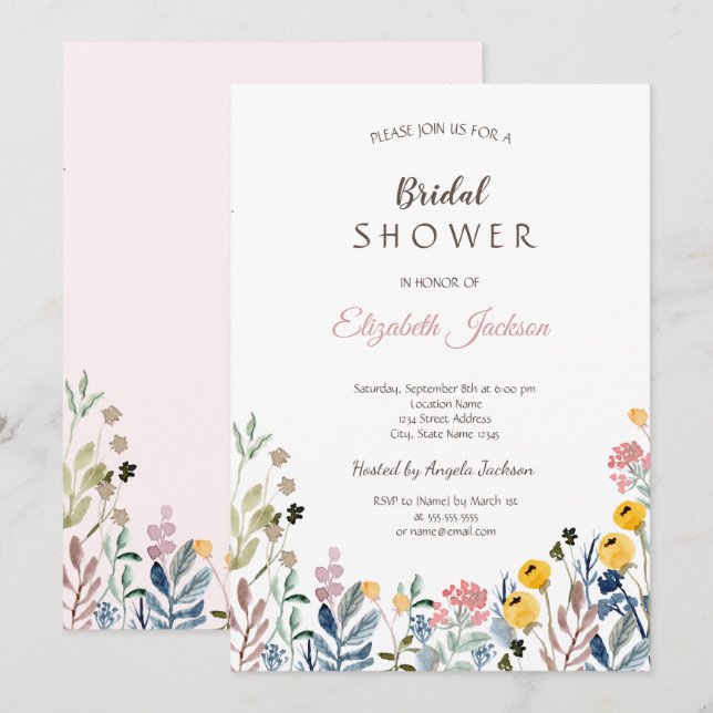 Colourful Wildflower Meadow Bridal Shower  Invitation (Front/Back)