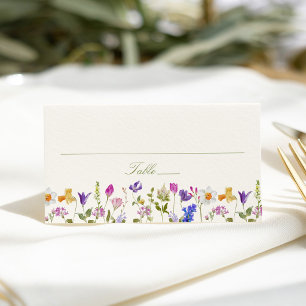 Colourful Wildflower Meadow Cream Wedding Place Card