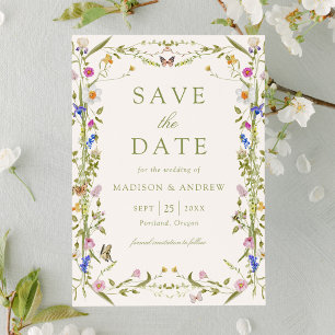 Colourful Wildflower Meadow Cream Wedding Save The Date