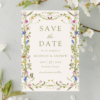 Colourful Wildflower Meadow Cream Wedding Save The Date
