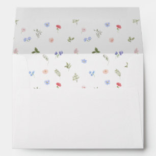 Colourful wildflower meadow floral wreath wedding envelope