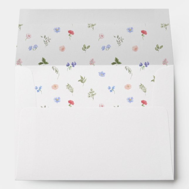 Colourful wildflower meadow floral wreath wedding envelope (Back (Bottom))