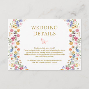 Colourful Wildflower Meadow Garden Wedding Details Enclosure Card