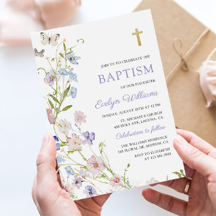 Colourful Wildflower Meadow Girl Baptism  Invitation