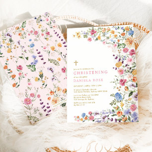 Colourful Wildflower Meadow Girl Christening Invitation