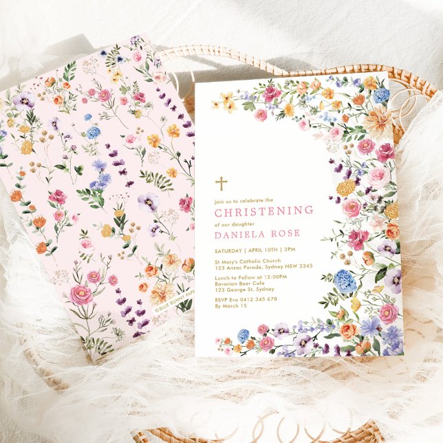 Colourful Wildflower Meadow Girl Christening Invitation (Creator Uploaded)