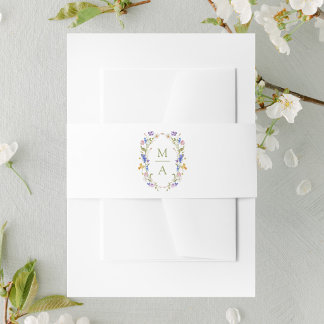 Colourful Wildflower Meadow Monogram Wedding Invitation Belly Band
