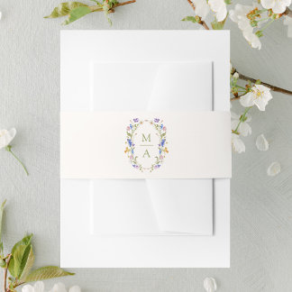 Colourful Wildflower Meadow Monogram Wedding Invitation Belly Band