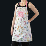 Colourful Wildflower Meadow Pattern Monogram Apron<br><div class="desc">This elegant design features cheerful watercolor wildflowers mixed with lush greenery foliage. Personalise the apron with your monogram or initial.</div>