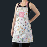 Colourful Wildflower Meadow Pattern Monogram Apron<br><div class="desc">This elegant design features cheerful watercolor wildflowers mixed with lush greenery foliage. Personalise the apron with your monogram or initial.</div>