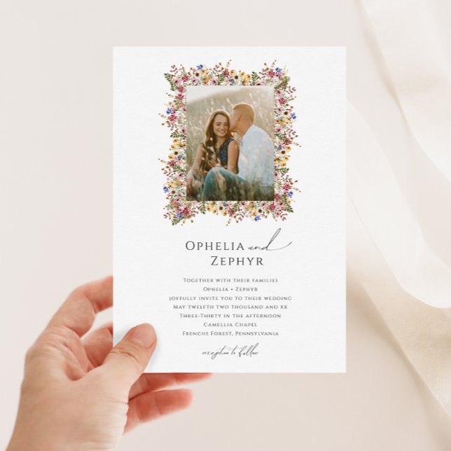 Colourful Wildflower | Meadow Photo Frame Wedding  Invitation (Creator Uploaded)