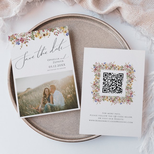 Colourful Wildflower | Meadow Photo QR Code Save The Date (Creator Uploaded)