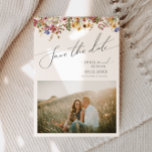 Colourful Wildflower | Meadow Photo Save The Date<br><div class="desc">This colourful wildflower | meadow photo save the date is perfect for your simple, whimsical boho rainbow summer wedding. The bright, enchanted pink, yellow, orange, and gold colour florals give this product the feel of a minimalist elegant vintage hippie spring garden. The modern design is artsy and delicate, portraying a...</div>