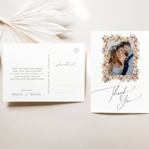 Colourful Wildflower Meadow Photo Wedding Thank Yo Postcard