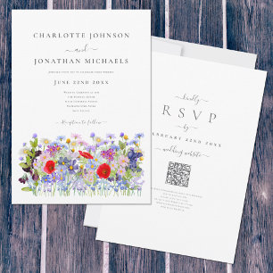 Colourful Wildflower Meadow QR Code Wedding Invitation