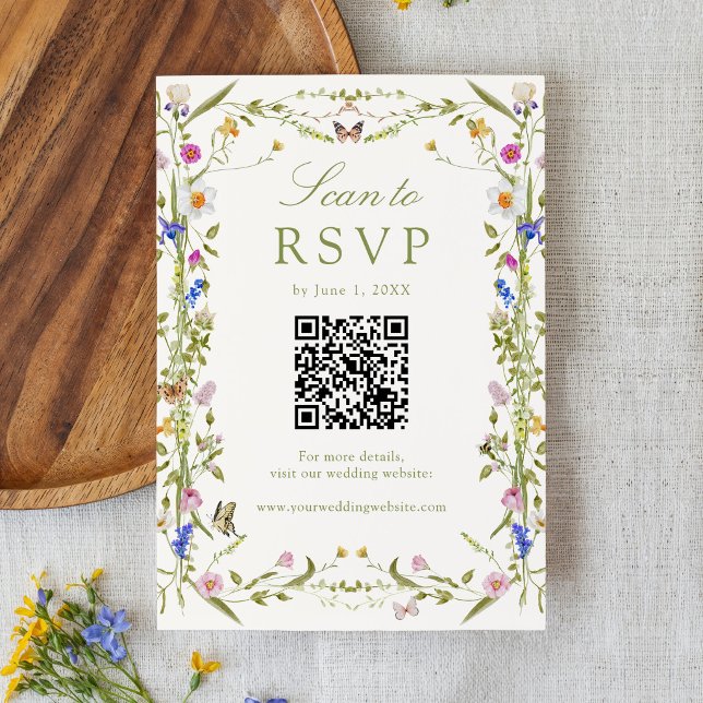 Colourful Wildflower Meadow QR Code Wedding RSVP Card (Creator Uploaded)