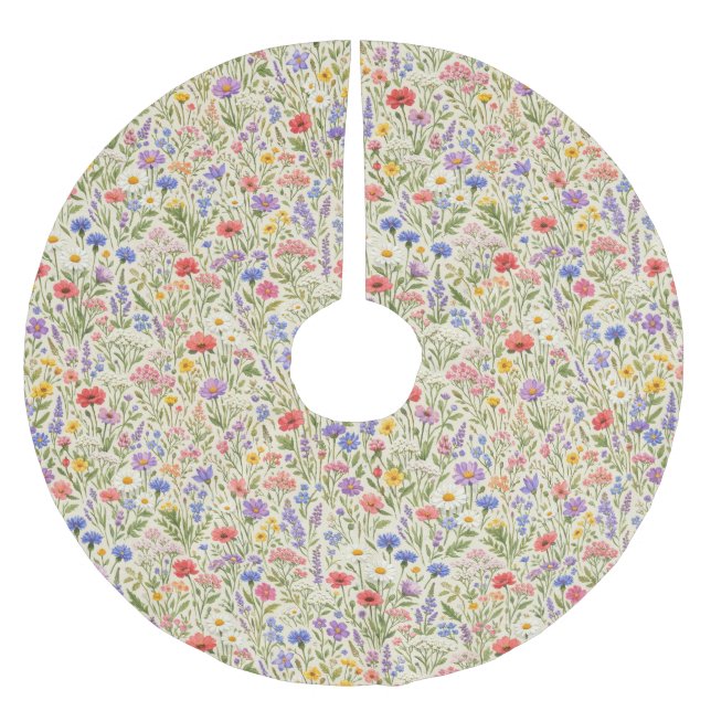 Colourful Wildflower Meadow Seamless Pattern Brushed Polyester Tree Skirt (Front)