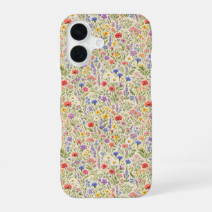 Colourful Wildflower Meadow Seamless Pattern iPhone 16 Case