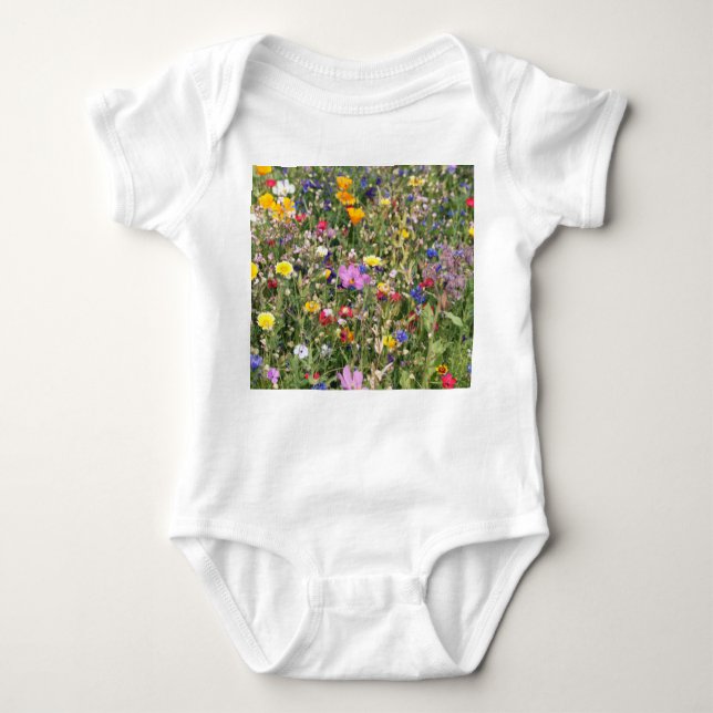 Colourful wildflower meadow, vibrant pattern. baby bodysuit (Front)