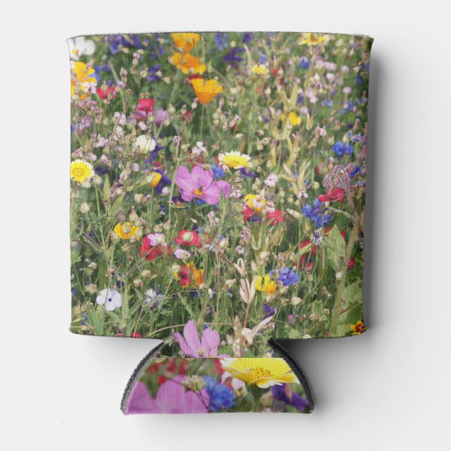 Colourful wildflower meadow, vibrant pattern. can cooler (Front)