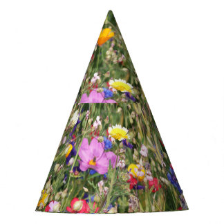 Colourful wildflower meadow, vibrant pattern. party hat