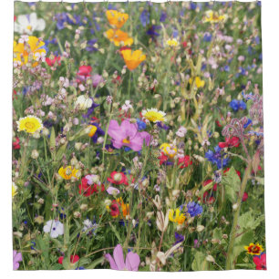 Colourful wildflower meadow, vibrant pattern. shower curtain