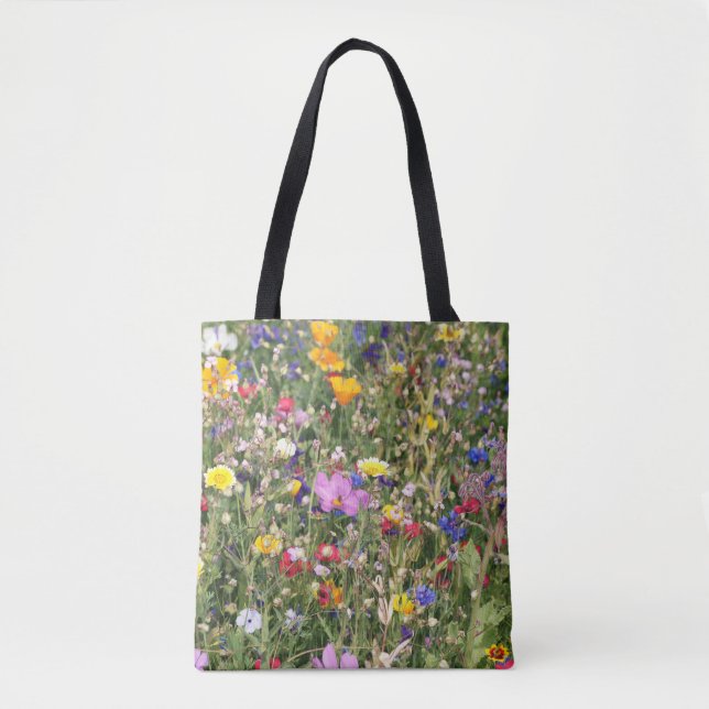 Colourful wildflower meadow, vibrant pattern. tote bag (Front)