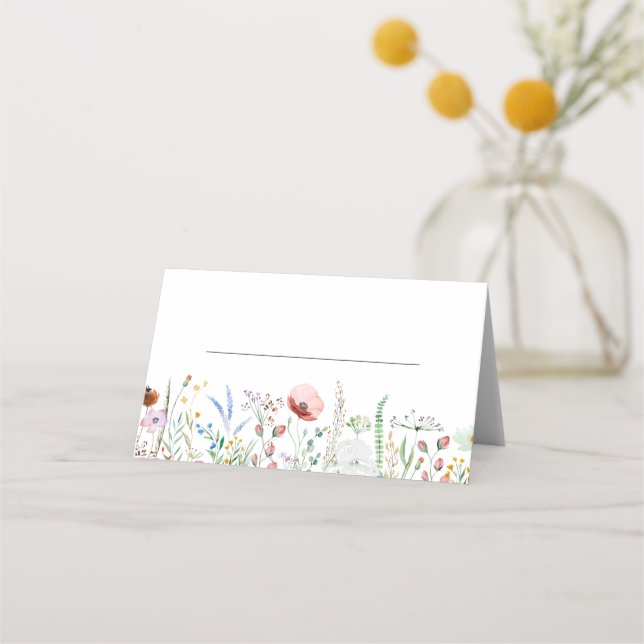 Colourful Wildflower Meadow Wedding Place Card (Front)
