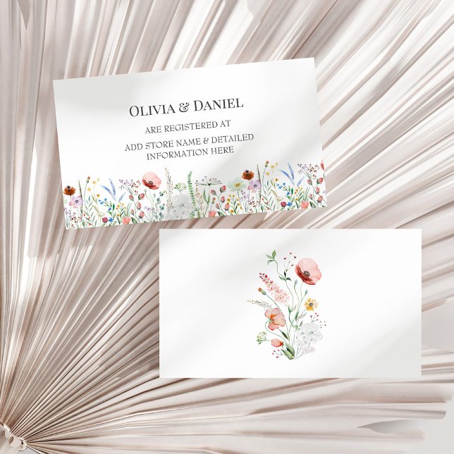 Colourful Wildflower Meadow Wedding Registry Enclosure Card (Colorful Wildflower Meadow Wedding Registry Enclosure Card on a sunny dry palm leaf.)