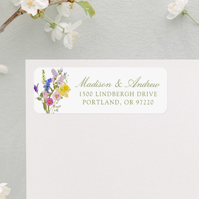 Colourful Wildflower Meadow Wedding Return Address Label (Creator Uploaded)