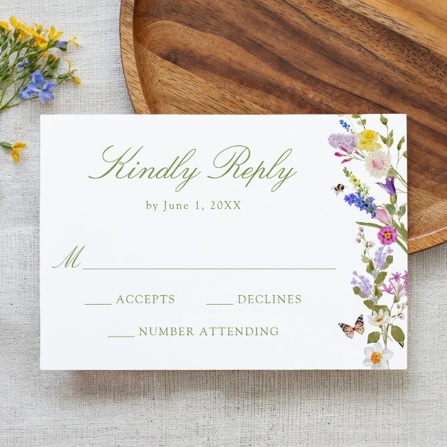 Colourful Wildflower Meadow Wedding RSVP Card (Creator Uploaded)