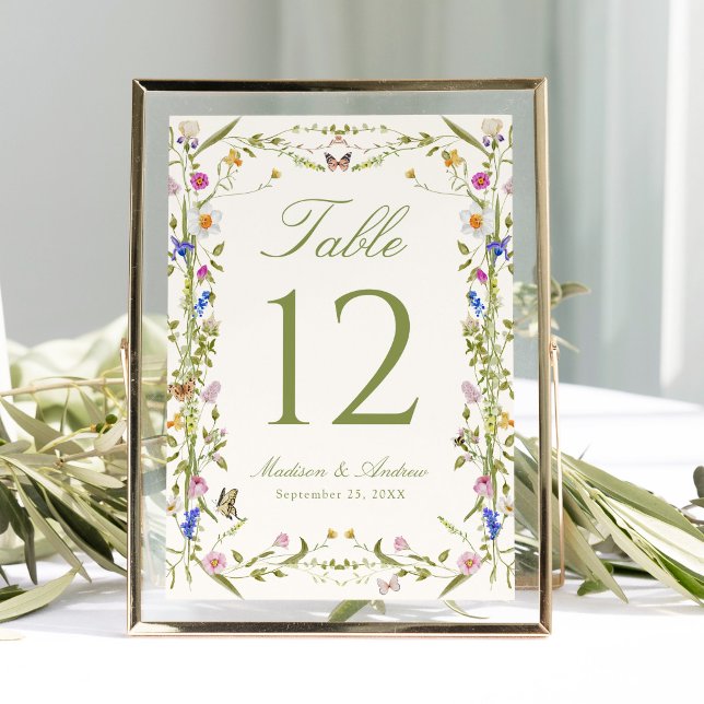 Colourful Wildflower Meadow Wedding Table Number (Creator Uploaded)