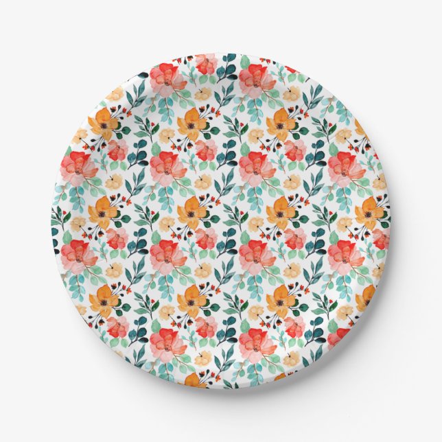 Colourful Wildflower Mixed Floral Pattern Paper Plate (Front)