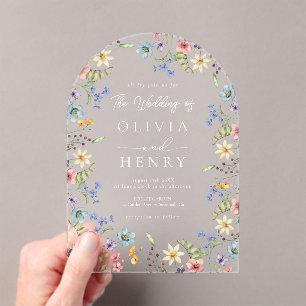 Colourful Wildflower Modern Rustic Garden Wedding Acrylic Invitations