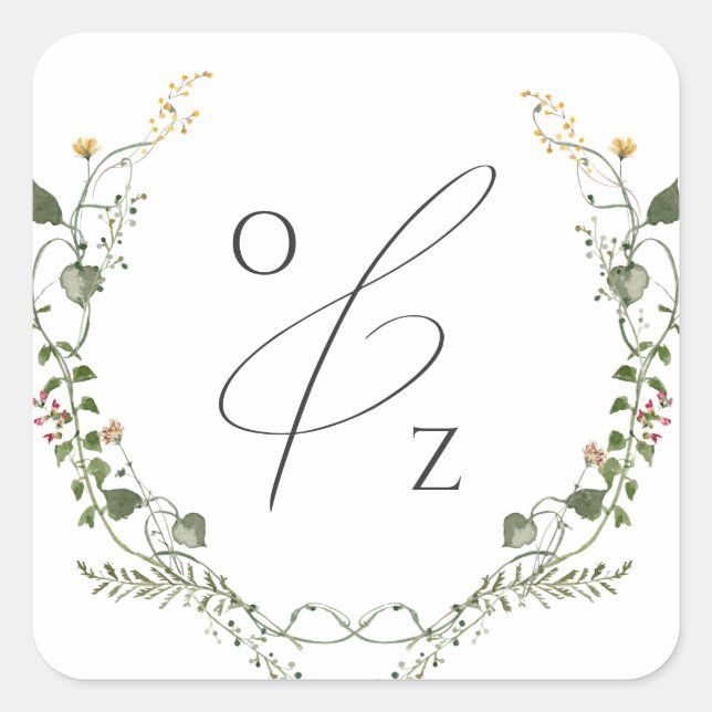 Colourful Wildflower Monogram Wreath Envelope Seal (Front)