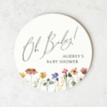 Colourful Wildflower Oh Baby Round Paper Coaster<br><div class="desc">This colourful wildflower oh baby round paper coaster is perfect for your simple, whimsical, boho rainbow summer baby shower. The bright, enchanted pink, yellow, orange, and gold colour florals give this product the feel of a minimalist, elegant, vintage hippie spring garden. The modern design is artsy and delicate, portraying a...</div>