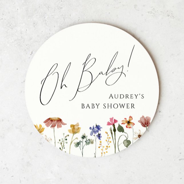 Colourful Wildflower Oh Baby Round Paper Coaster (Creator Uploaded)