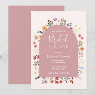 Colourful Wildflower Pastel Pink Arch Bridal Showe Invitation