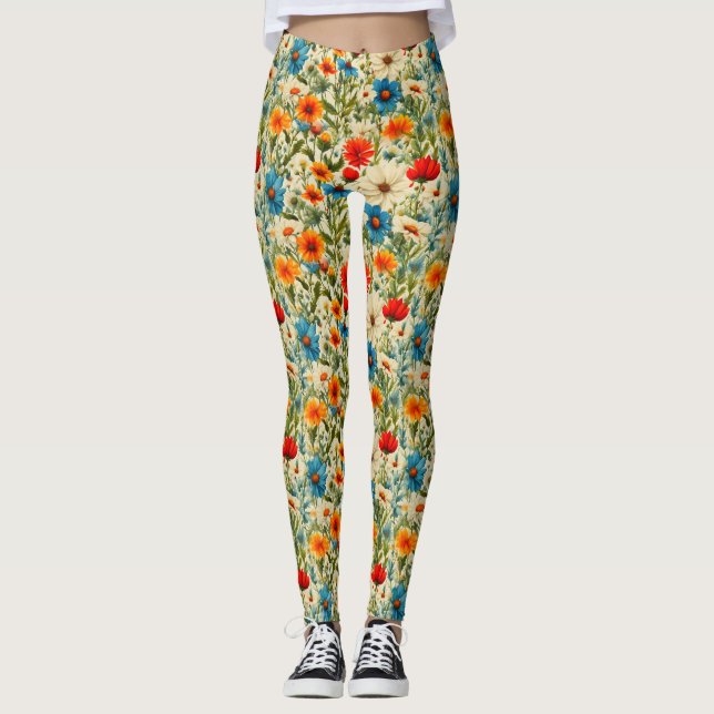 Colourful Wildflower Pattern Leggings (Front)