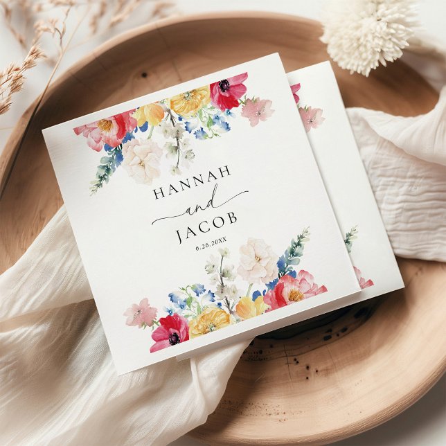 Colourful Wildflower Personalised Wedding  Napkin (Creator Uploaded)