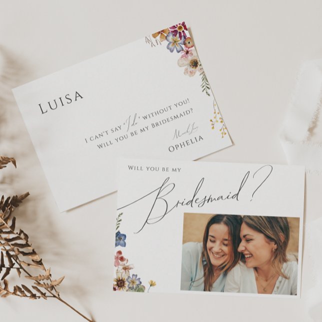 Colourful Wildflower Photo Bridesmaid Proposal Car Invitation (Creator Uploaded)