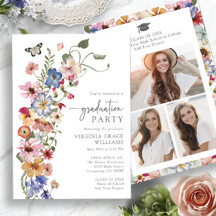 Colourful Wildflower Photo Graduation Invitation