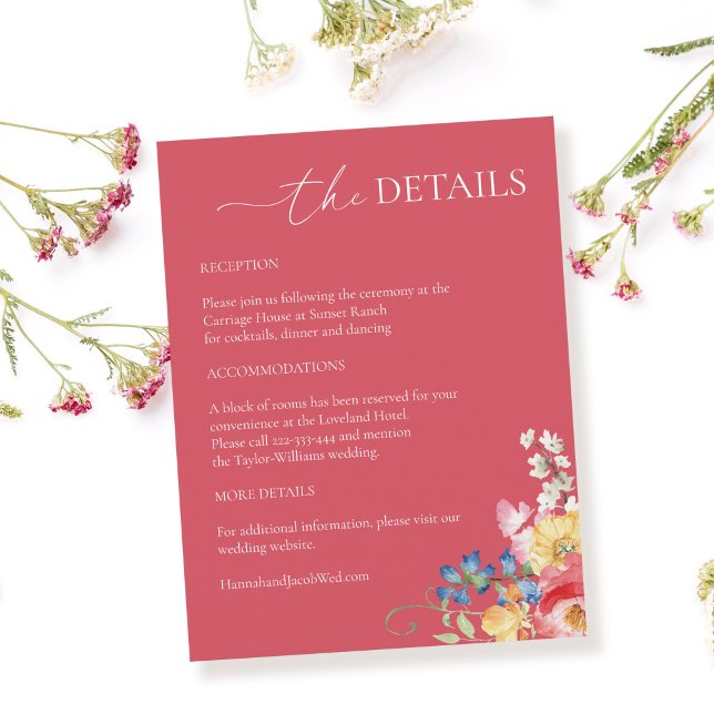 Colourful Wildflower Pink Wedding Details Enclosure Card (Creator Uploaded)