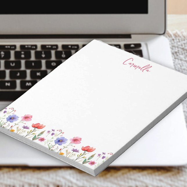 Colourful Wildflower Pretty Floral Personalised Notepad (Colorful Widlflower Personalized notepad)