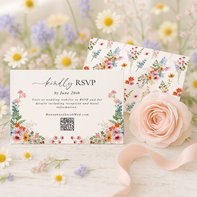 Colourful Wildflower QR Code Wedding RSVP Card (Creator Uploaded)