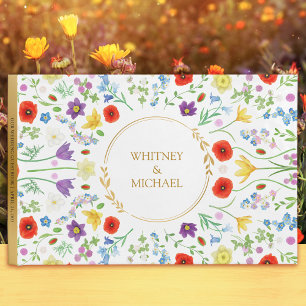 Colourful Wildflower Rustic Floral White Wedding Guest Book